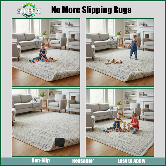 Before and after - no more slipping rugs